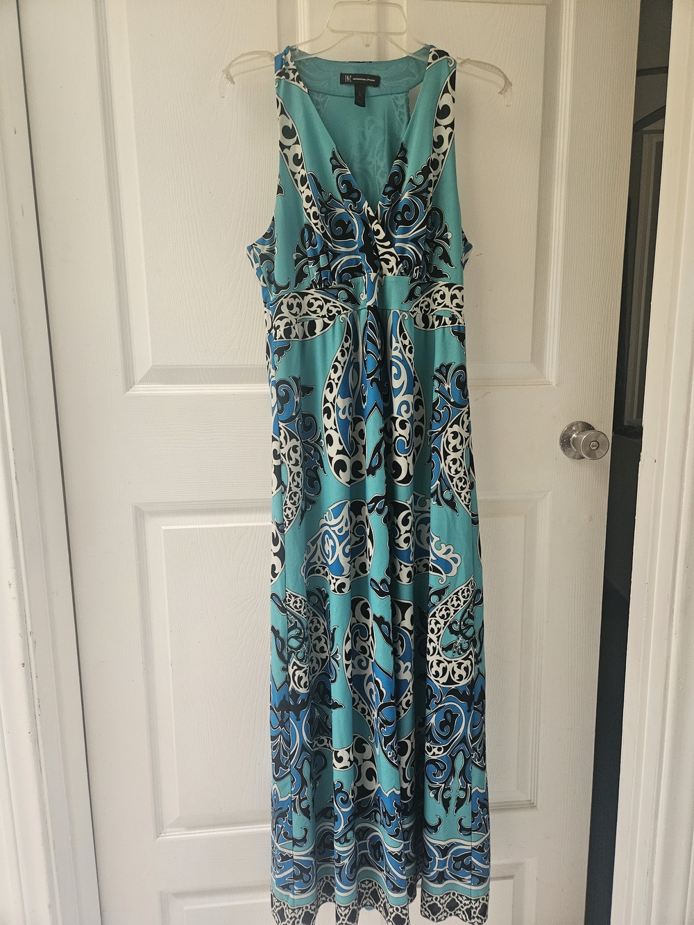 INC International Concepts Turquoise, Blue & White Paisley Maxi Dress